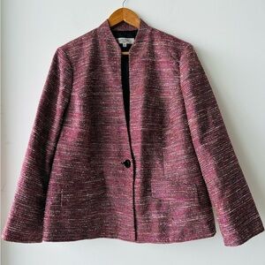 Kasper Blazer Pink Tweed One Button Mandarin Collar Womens 16W Office Career